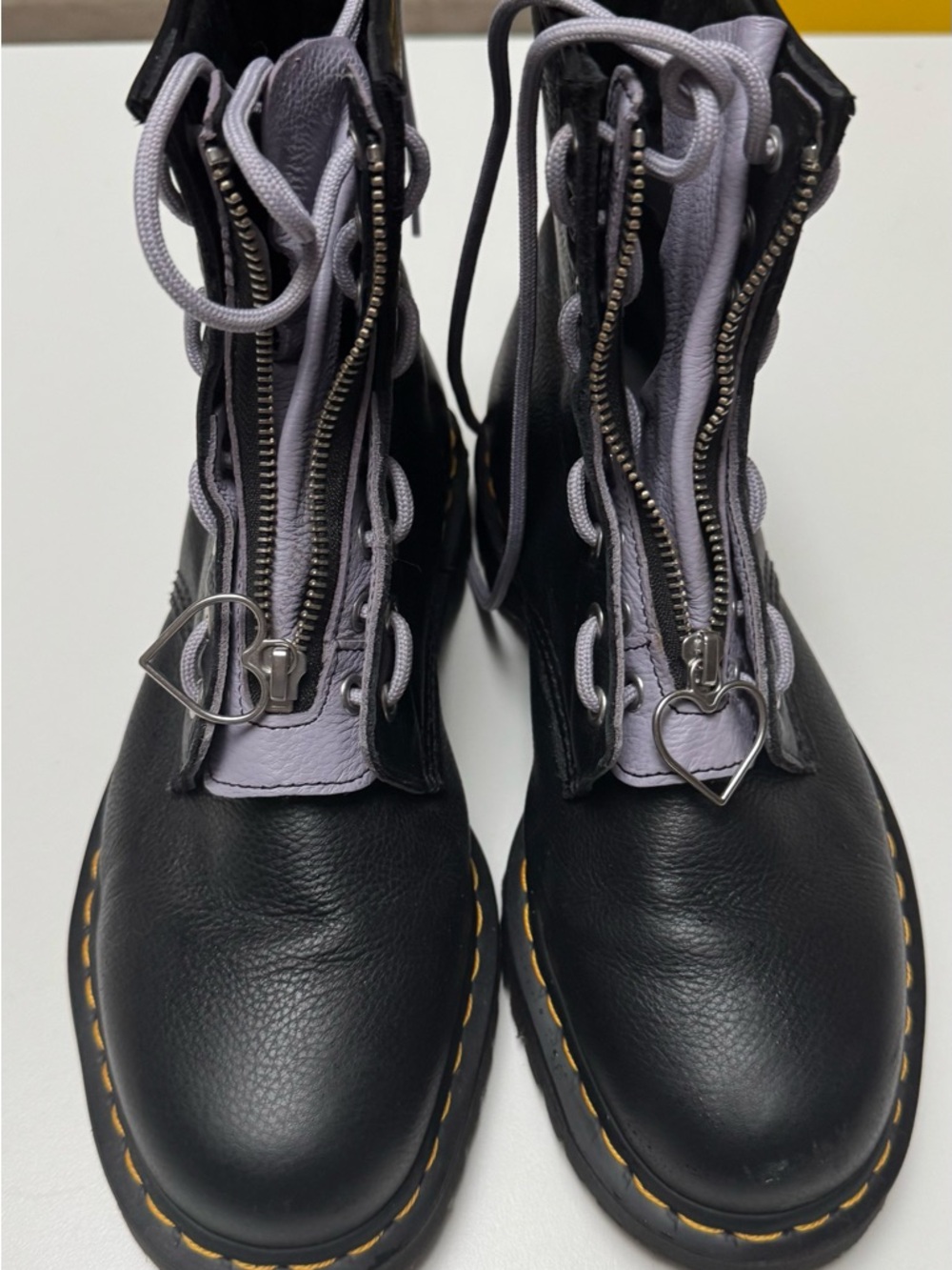 Dr. Martens Black Boots with Lilac Tongue and Laces